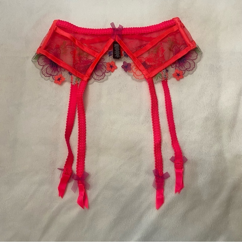 New! For Love and Lemons Zinnia Red Floral Garter Belt Neon 3794 - Picture 5 of 8